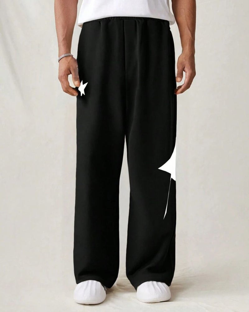 FLYNOFF Star Side Print Black Loose Fit Track Pant - Image 2